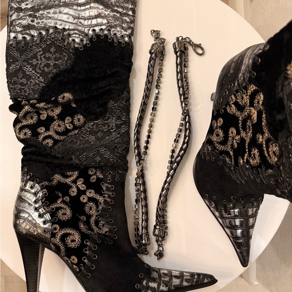 El Dante’s Handmade Leather Tall Boots, Mixed Media, Patchwork, Bohemian, Moto - Picture 5 of 13